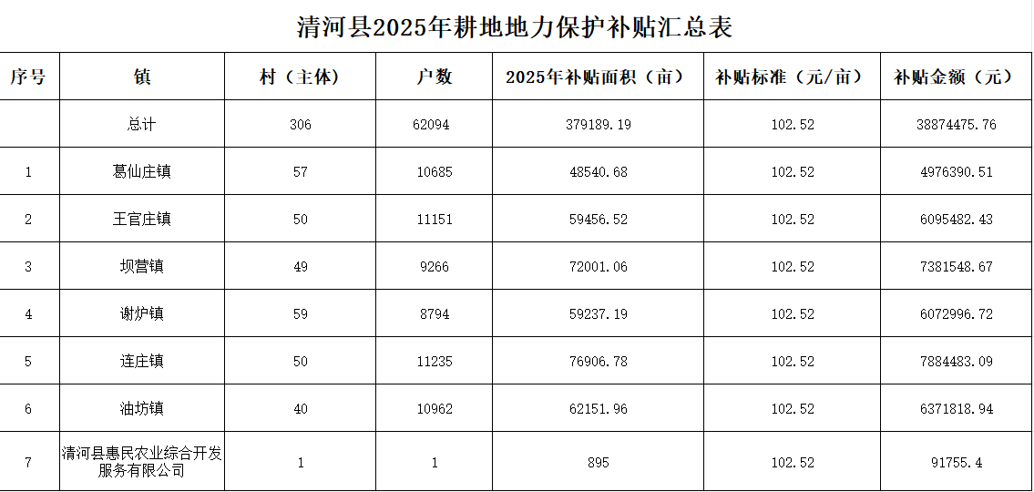 清河县2025年耕地地力保护补贴汇总表.png